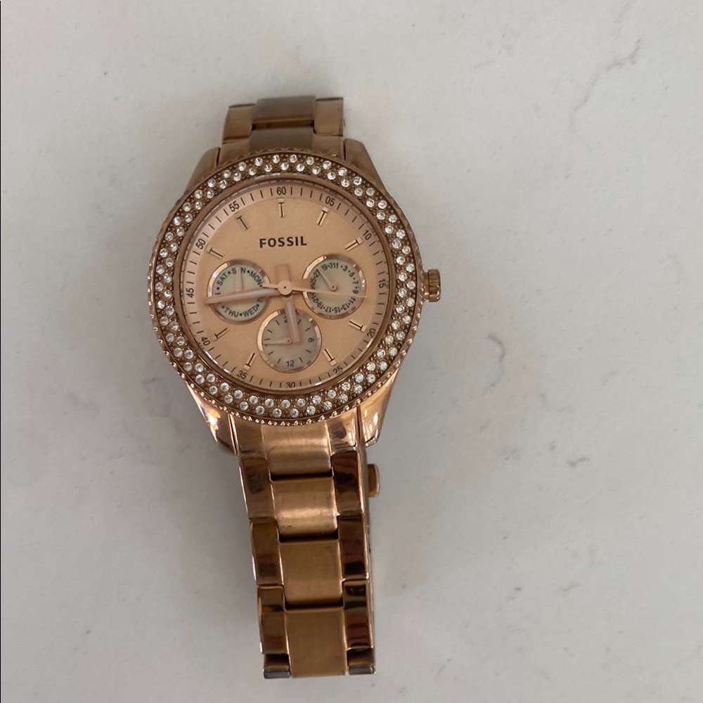 Fossil Rose Gold Watch with Crystal Accents